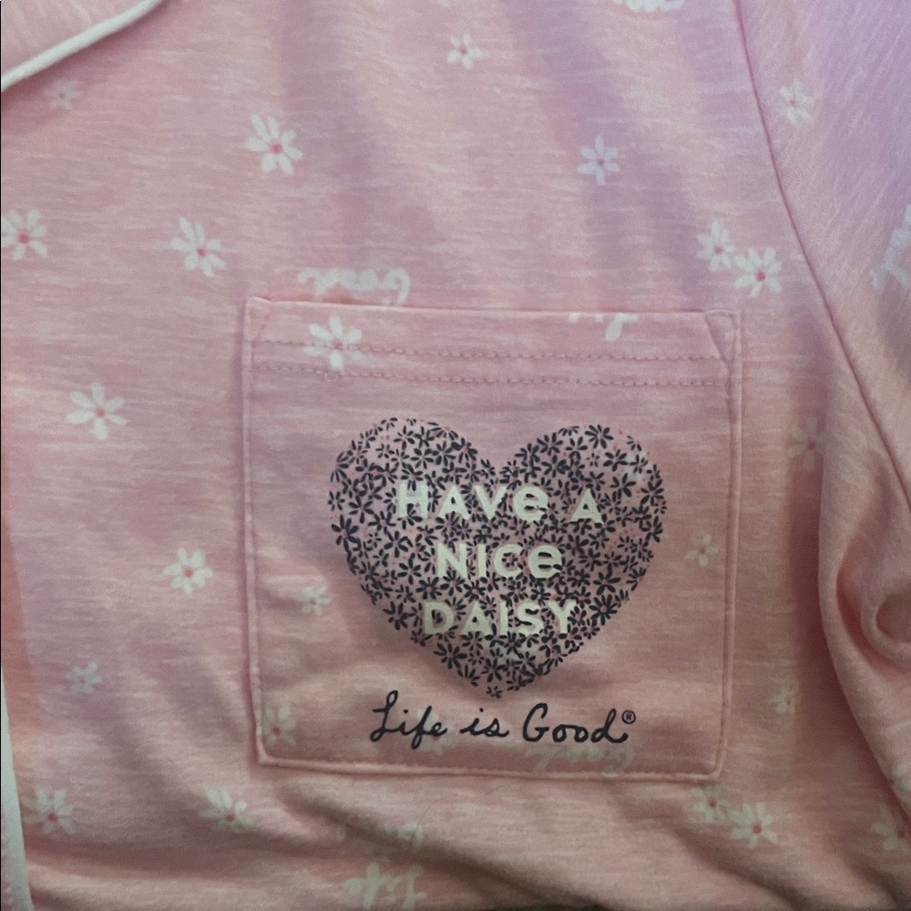 Life Is Good Pink Daisy Pajama Set with Sparkle Heart Pocket - Picture 3 of 4